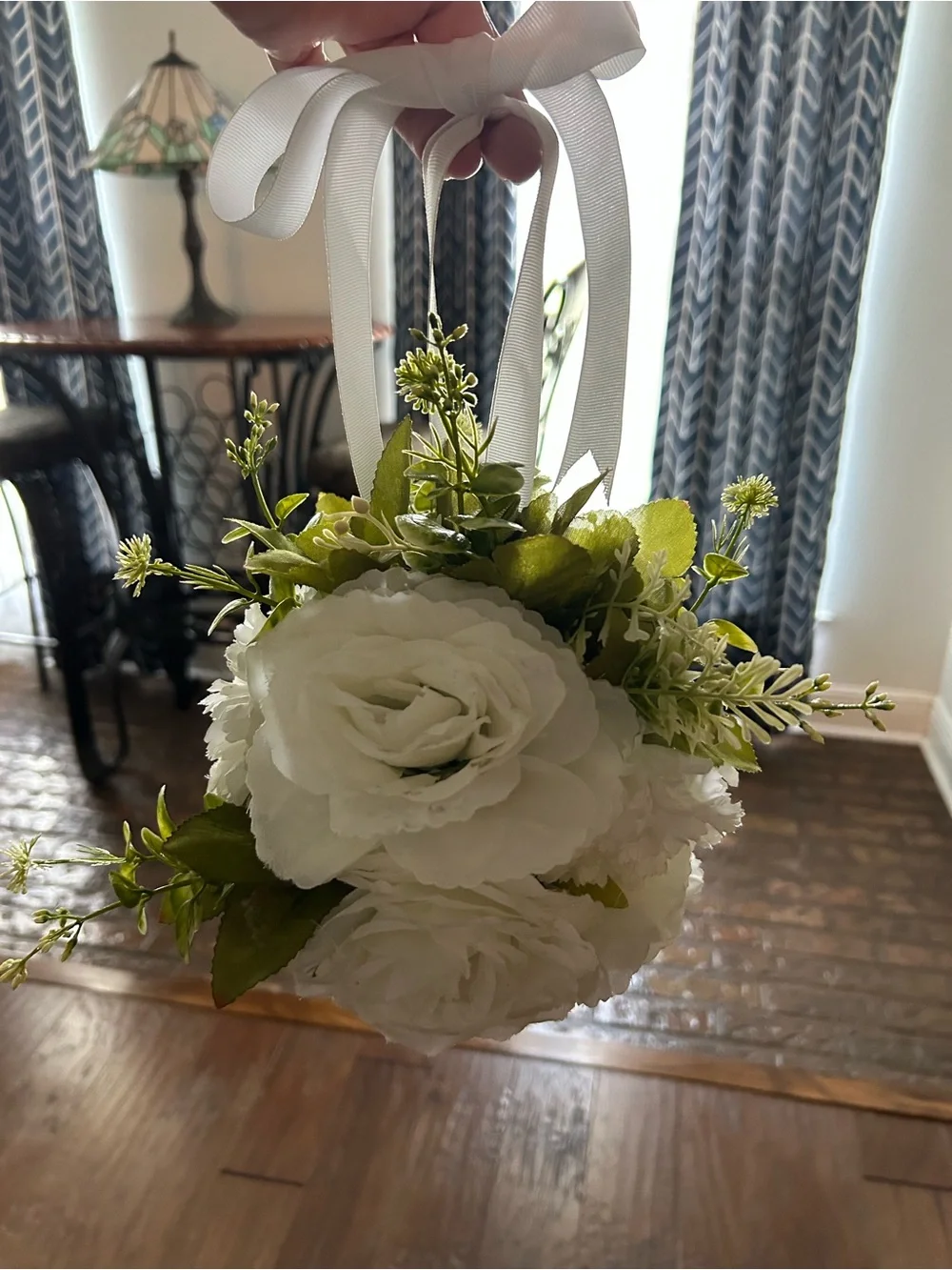 White Artificial Rose and Peony Hanging Pomander Ball - Home Accent